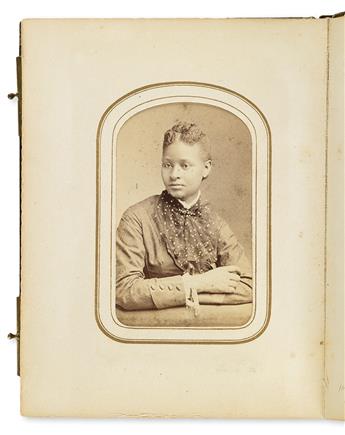 (SLAVERY AND ABOLITION.) PHOTOGRAPHY. Civil War-period carte-de-visite album, including two photographs of Harriet Tubman, one of them